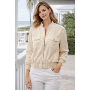 Spartina 449 Charleigh Lightweight Bomber Style Jacket L Wheat Coastal